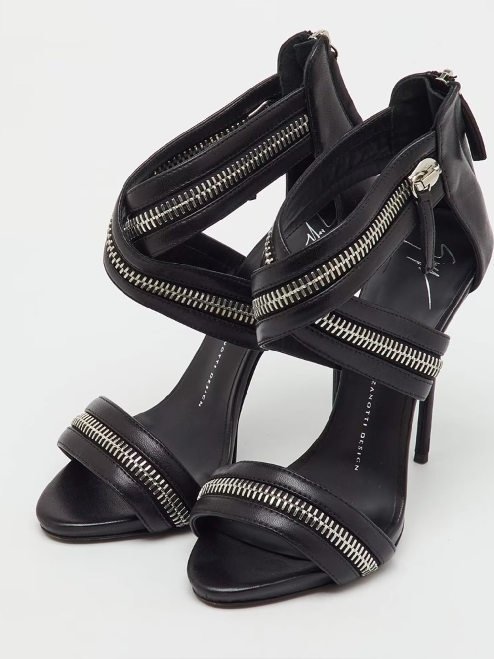 Giuseppe Zanotti Black Leather Zip-Trim Stiletto Sandals